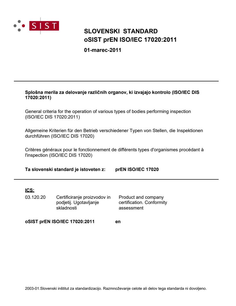 prEN ISO/IEC 17020:2011