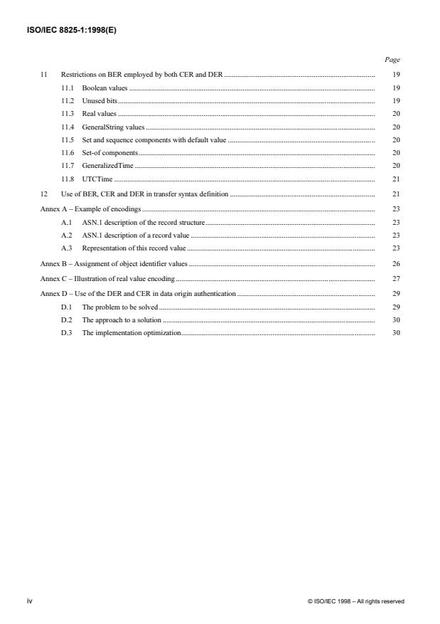 ISO/IEC 8825-1:1998 ISO/IEC 8825-1:1998 - Information technology -- ASN.1 encoding rules: Specification of Basic Encoding Rules (BER), Canonical Encoding Rules (CER) and Distinguished Encoding Rules (DER) - Page 4 preview