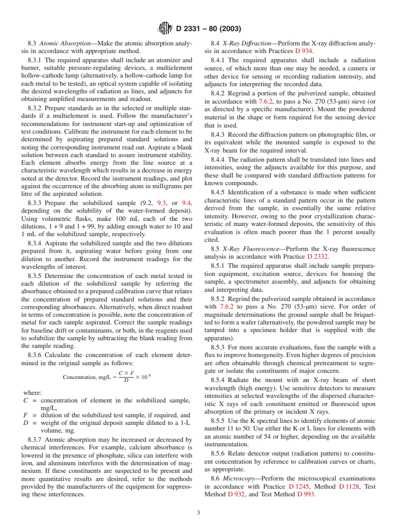 ASTM D2331-80(2003) - Standard Practices for Preparation and Preliminary Testing of Water-Formed Deposits