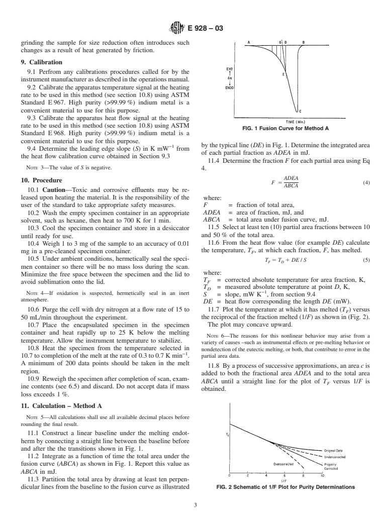 ASTM E928-03 - Standard Test Method for Determination of Purity by Differential Scanning Calorimetry