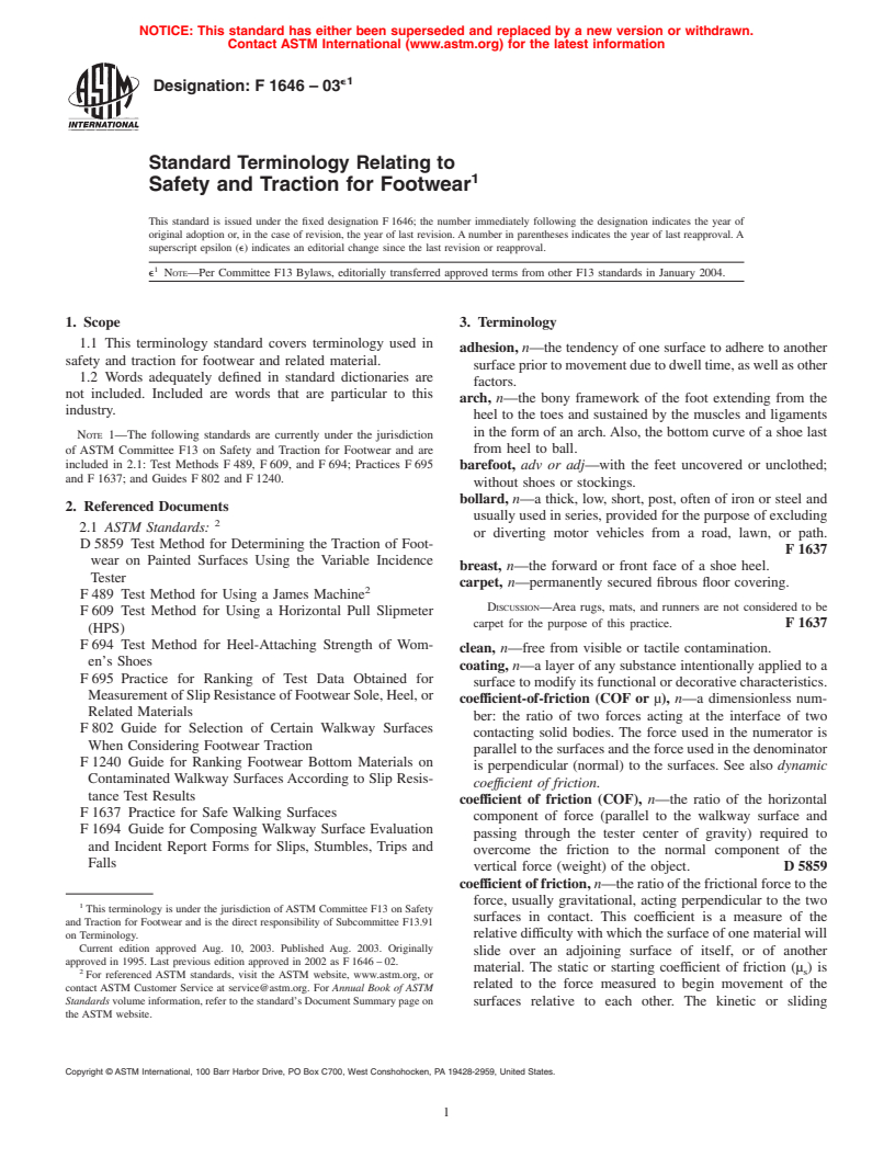 ASTM F1646-03e1 - Standard Terminology Relating to Safety and Traction for Footwear