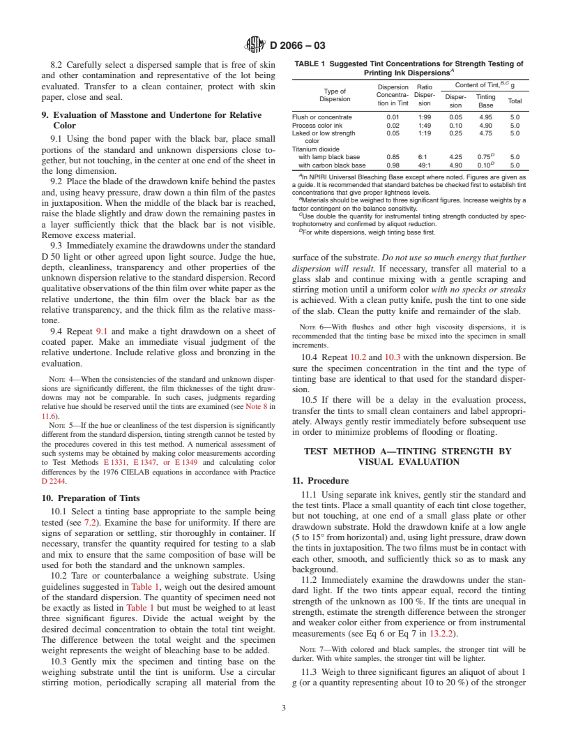 ASTM D2066-03 - Standard Test Methods for Relative Tinting Strength of Paste-Type Printing Ink Dispersions