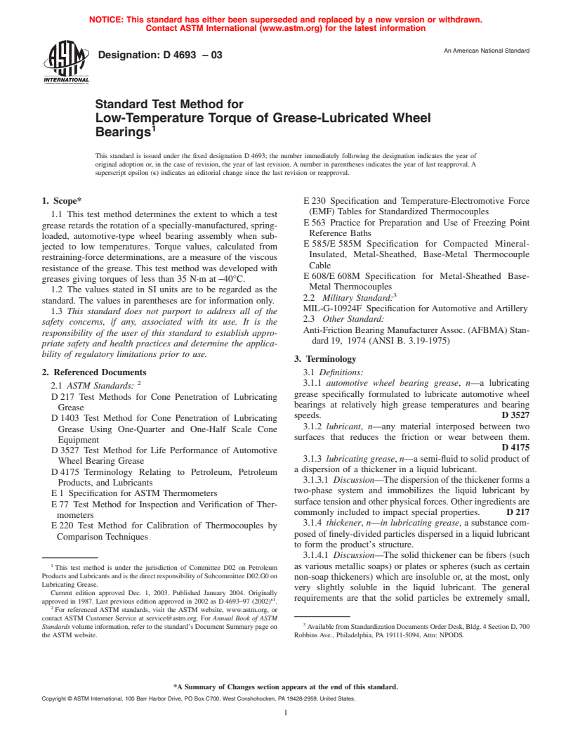 ASTM D4693-03 - Standard Test Method for Low-Temperature Torque of Grease-Lubricated Wheel Bearings