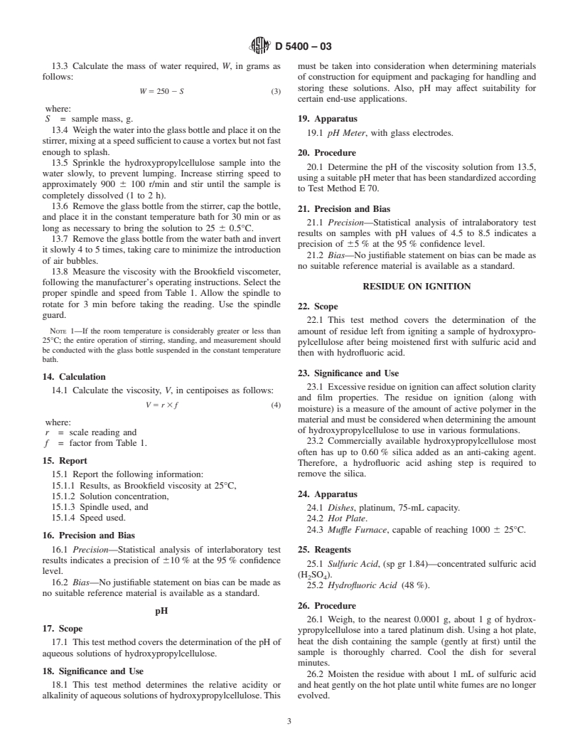 ASTM D5400-03 - Standard Test Methods for Hydroxypropylcellulose