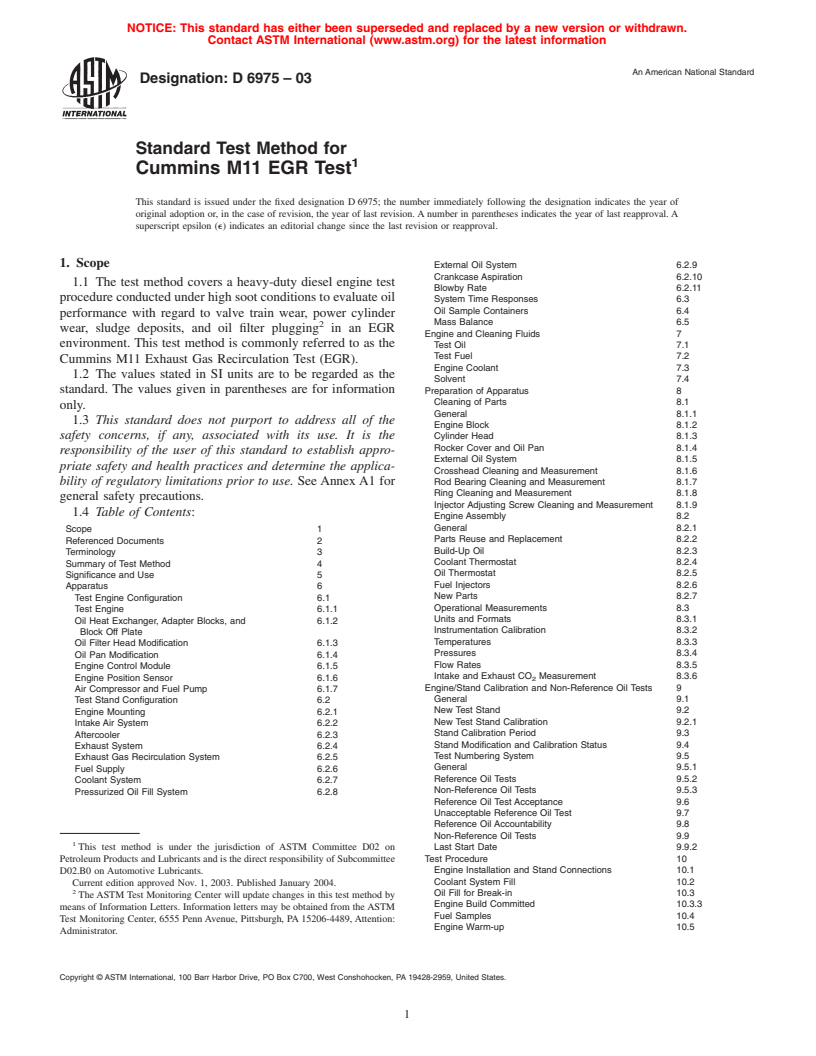 ASTM D6975-03 - Standard Test Method for Cummins M11 EGR Test