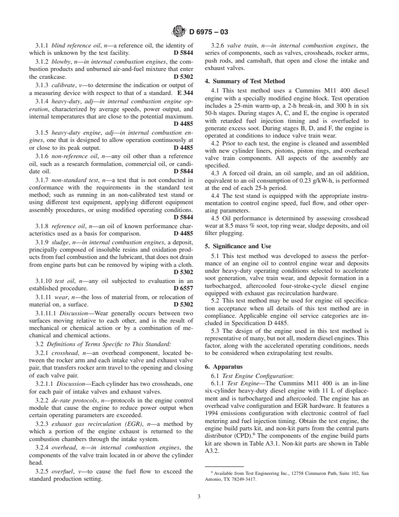 ASTM D6975-03 - Standard Test Method for Cummins M11 EGR Test