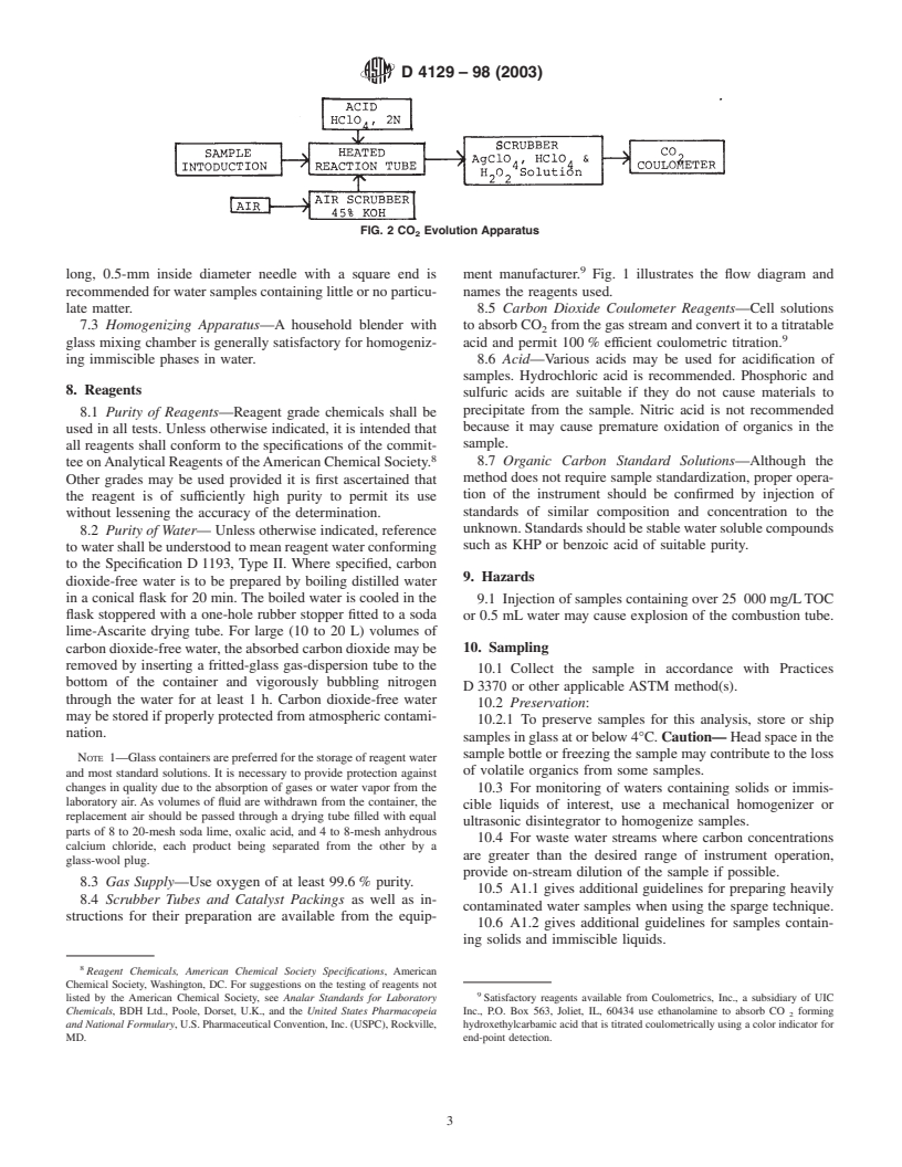 ASTM D4129-98(2003) - Standard Test Method for Total and Organic Carbon in Water by High Temperature Oxidation and by Coulometric Detection