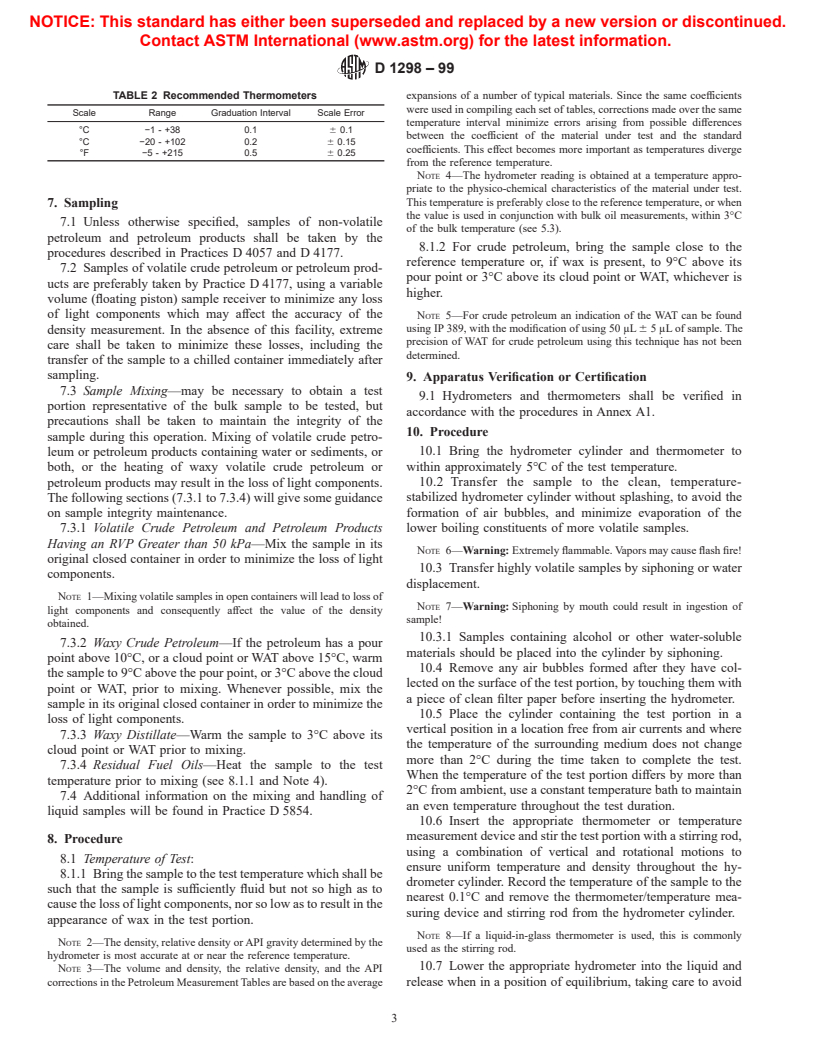 ASTM D1298-99 - Standard Test Method for Density, Relative Density (Specific Gravity), or API Gravity of Crude Petroleum and Liquid Petroleum Products by Hydrometer Method