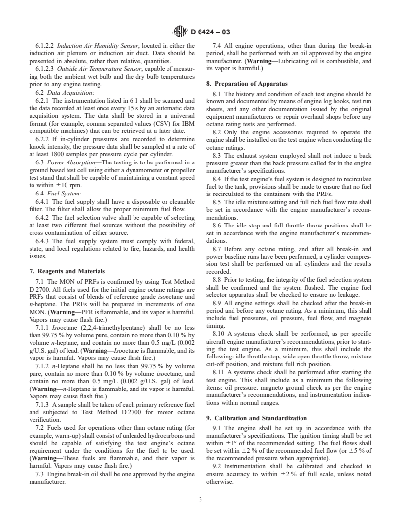 ASTM D6424-03 - Standard Practice for Octane Rating Naturally Aspirated Spark Ignition Aircraft Engines