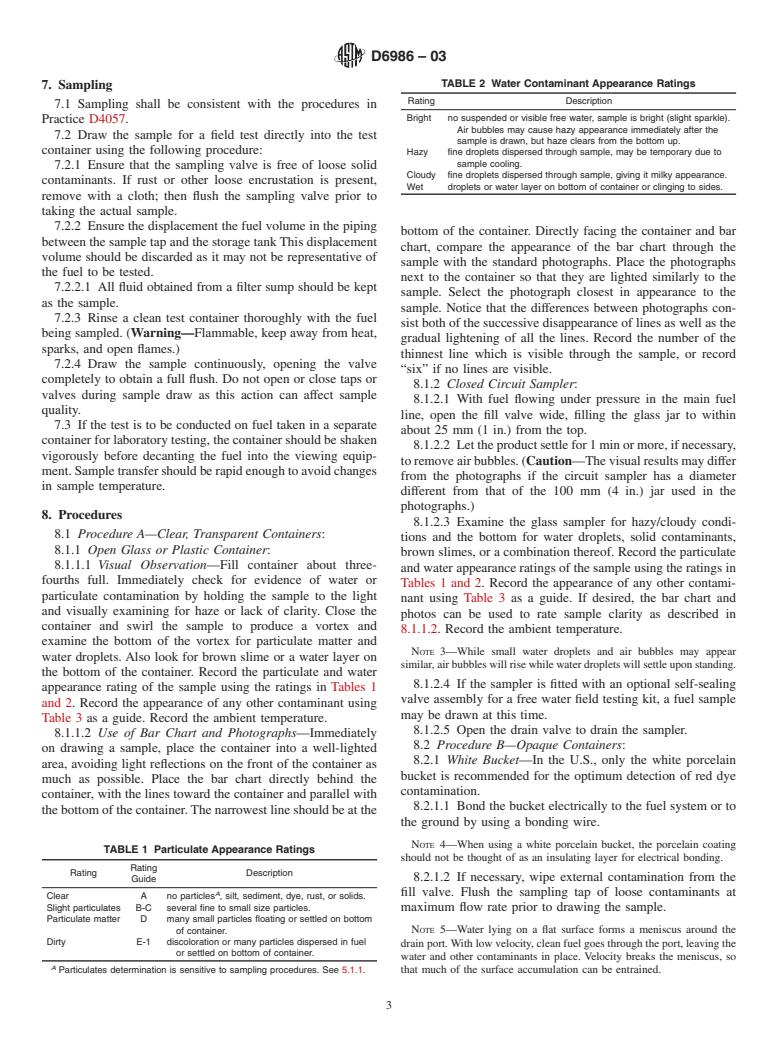 ASTM D6986-03 - Standard Test Method for Free Water, Particulate and Other Contamination in Aviation Fuels (Visual Inspection Procedures)