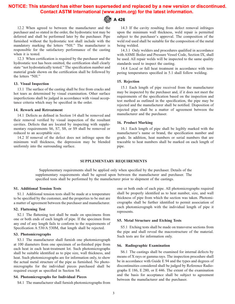 ASTM A426-92(2002) - Standard Specification for Centrifugally Cast Ferritic Alloy Steel Pipe for High-Temperature Service