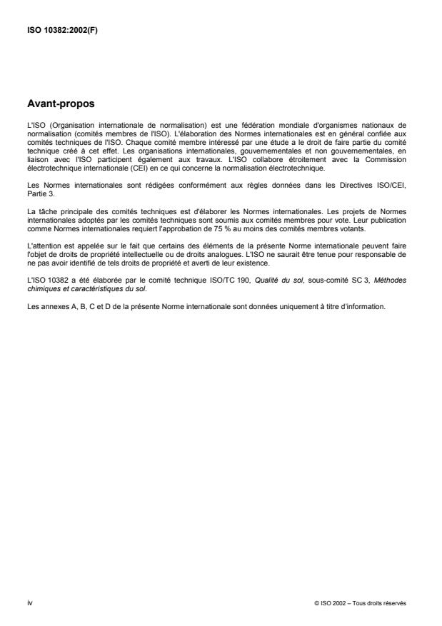 ISO 10382:2002 ISO 10382:2002 - Qualité du sol -- Dosage des pesticides organochlorés et des biphényles polychlorés -- Méthode par chromatographie en phase gazeuse avec détection par capture d'électrons - Page 4 preview