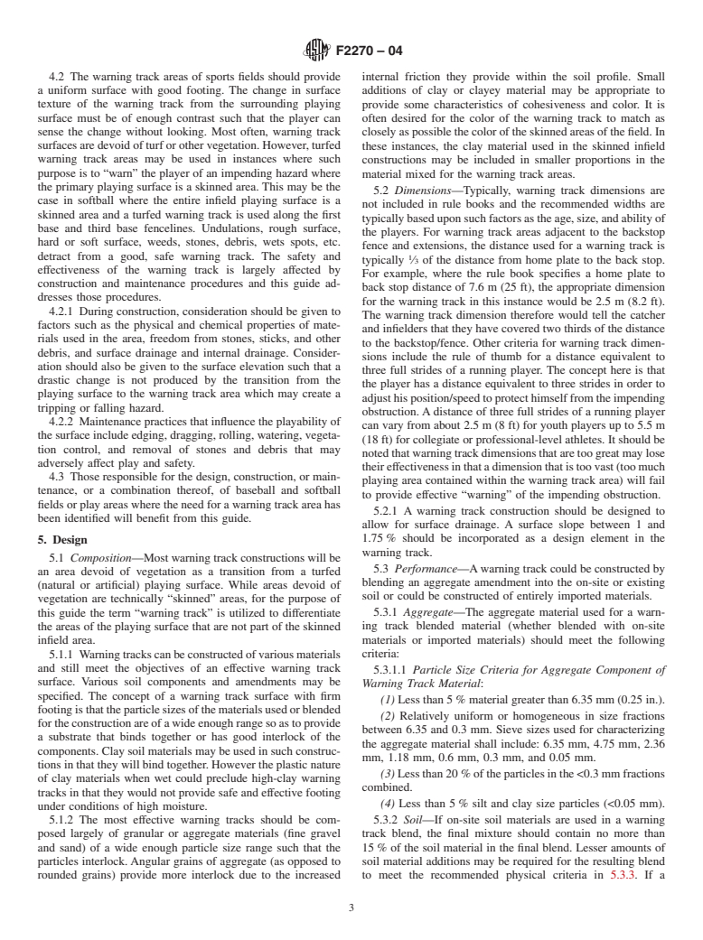 ASTM F2270-04 - Standard Guide for Construction and Maintenance of Warning Track Areas on Sports Fields