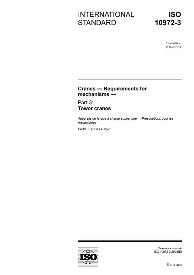 ISO 10972-3:2003 - Cranes -- Requirements for mechanisms