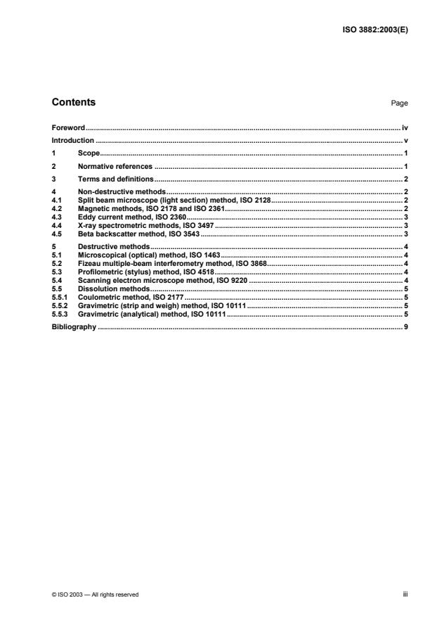 ISO 3882:2003 - Metallic and other inorganic coatings -- Review of methods of measurement of thickness