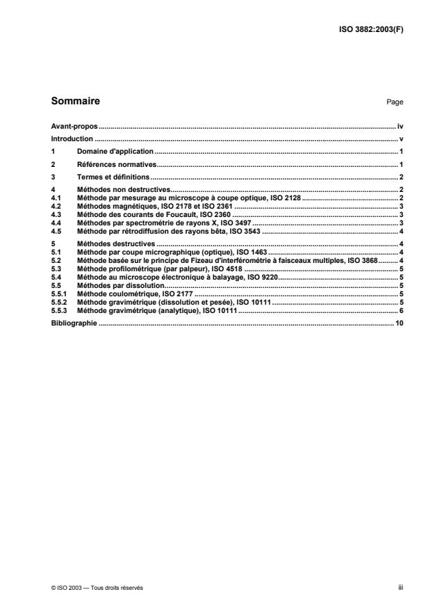ISO 3882:2003 - Revetements métalliques et autres revetements inorganiques -- Vue d'ensemble sur les méthodes de mesurage de l'épaisseur