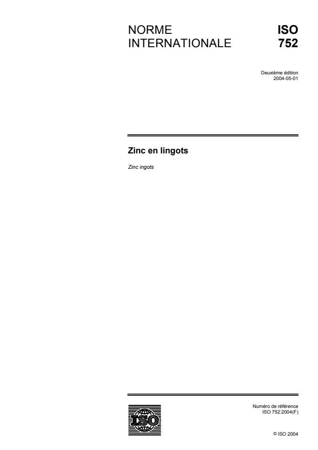 ISO 752:2004 - Zinc en lingots