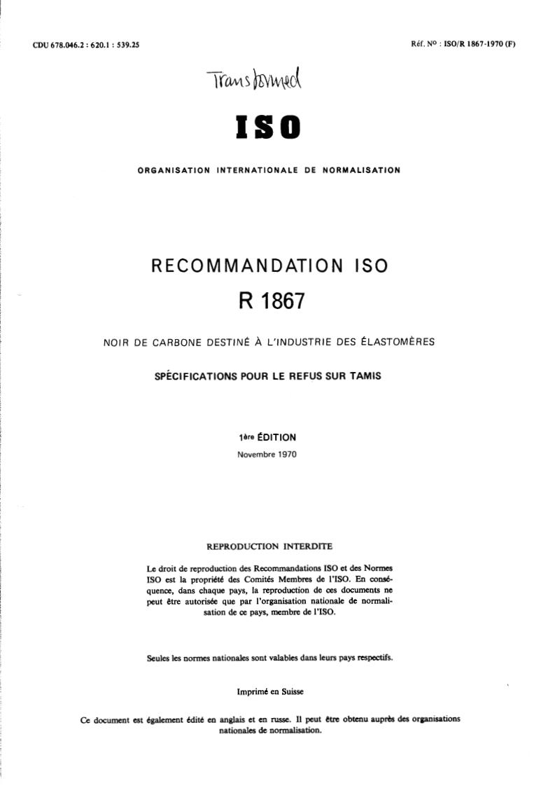 ISO/R 1867:1970 - Title missing - Legacy paper document
Released:1/1/1970