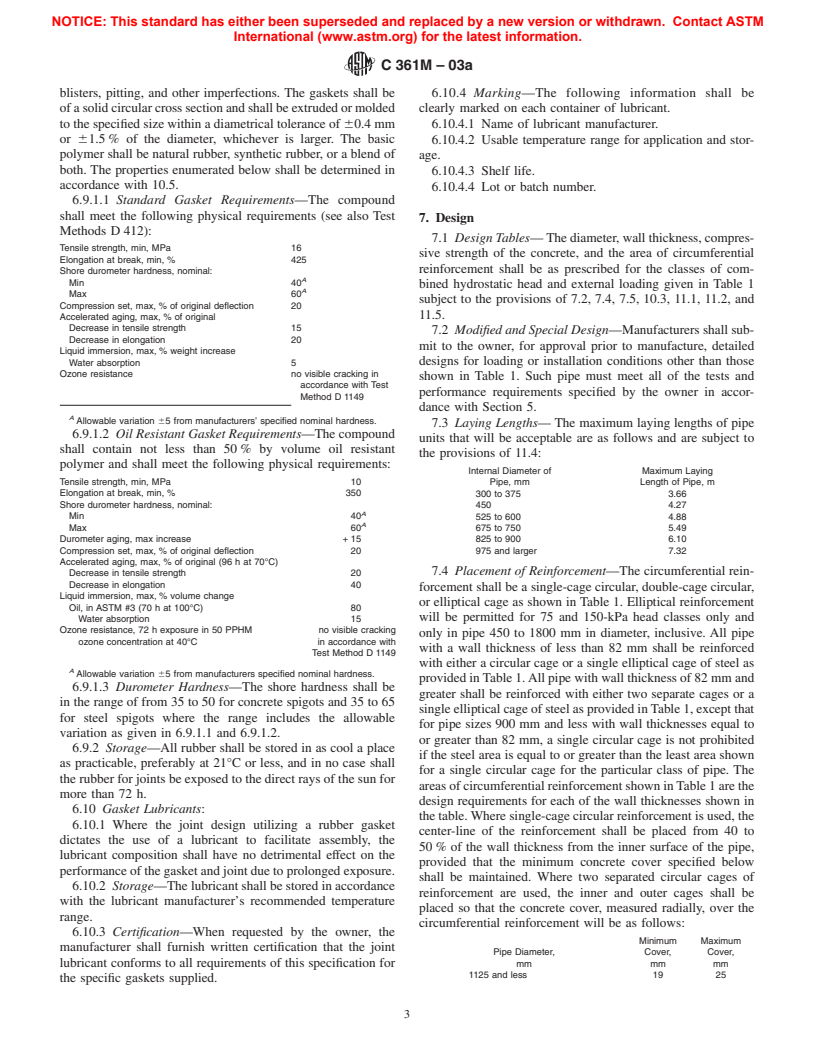 ASTM C361M-03a - Standard Specification for Reinforced Concrete Low-Head Pressure Pipe (Metric)