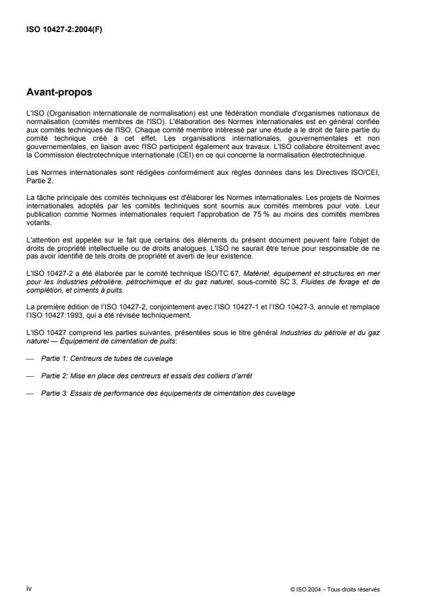 ISO 10427-2:2004 ISO 10427-2:2004 - Industries du pétrole et du gaz naturel -- Équipement de cimentation de puits - Page 4 preview