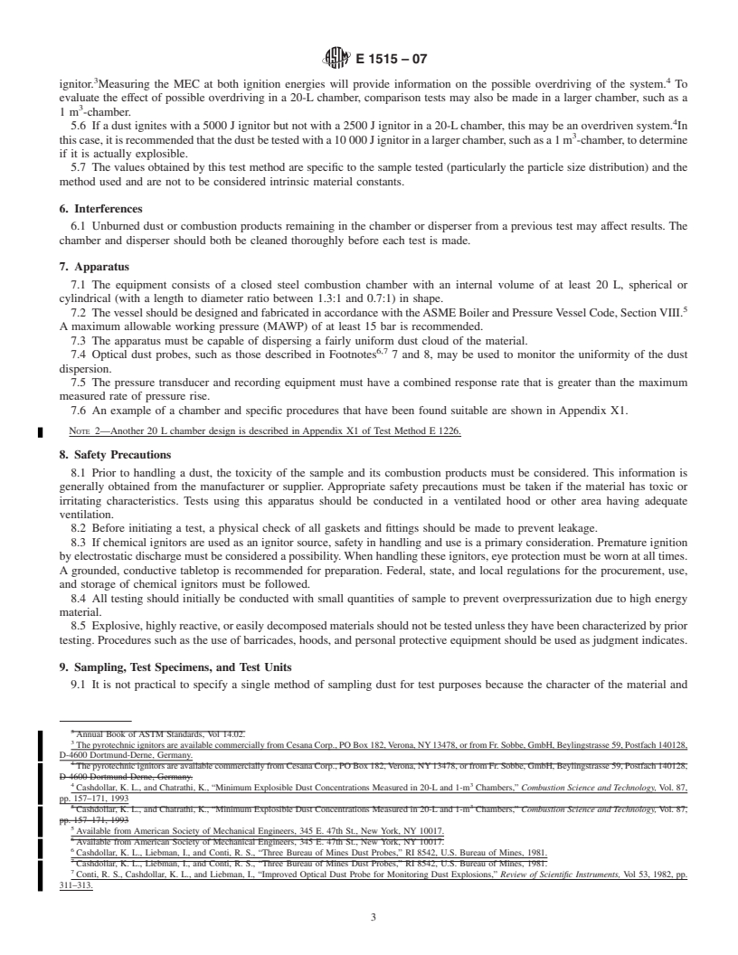 REDLINE ASTM E1515-07 - Standard Test Method for Minimum Explosible Concentration of Combustible Dusts