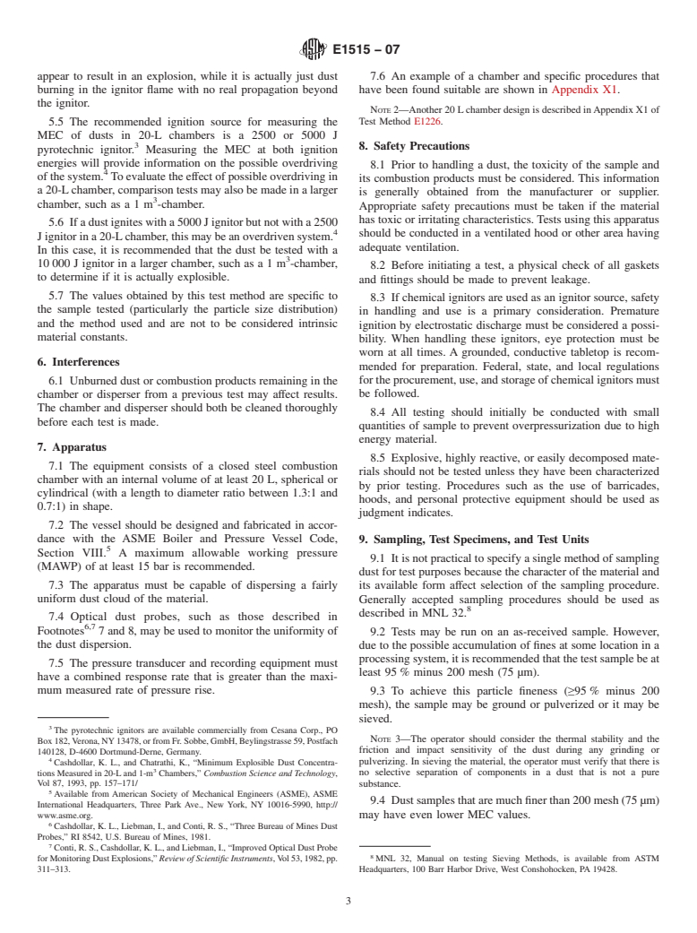 ASTM E1515-07 - Standard Test Method for Minimum Explosible Concentration of Combustible Dusts