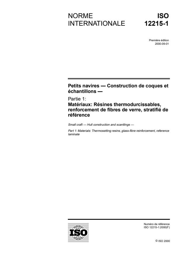 ISO 12215-1:2000 - Petits navires -- Construction de coques et échantillons