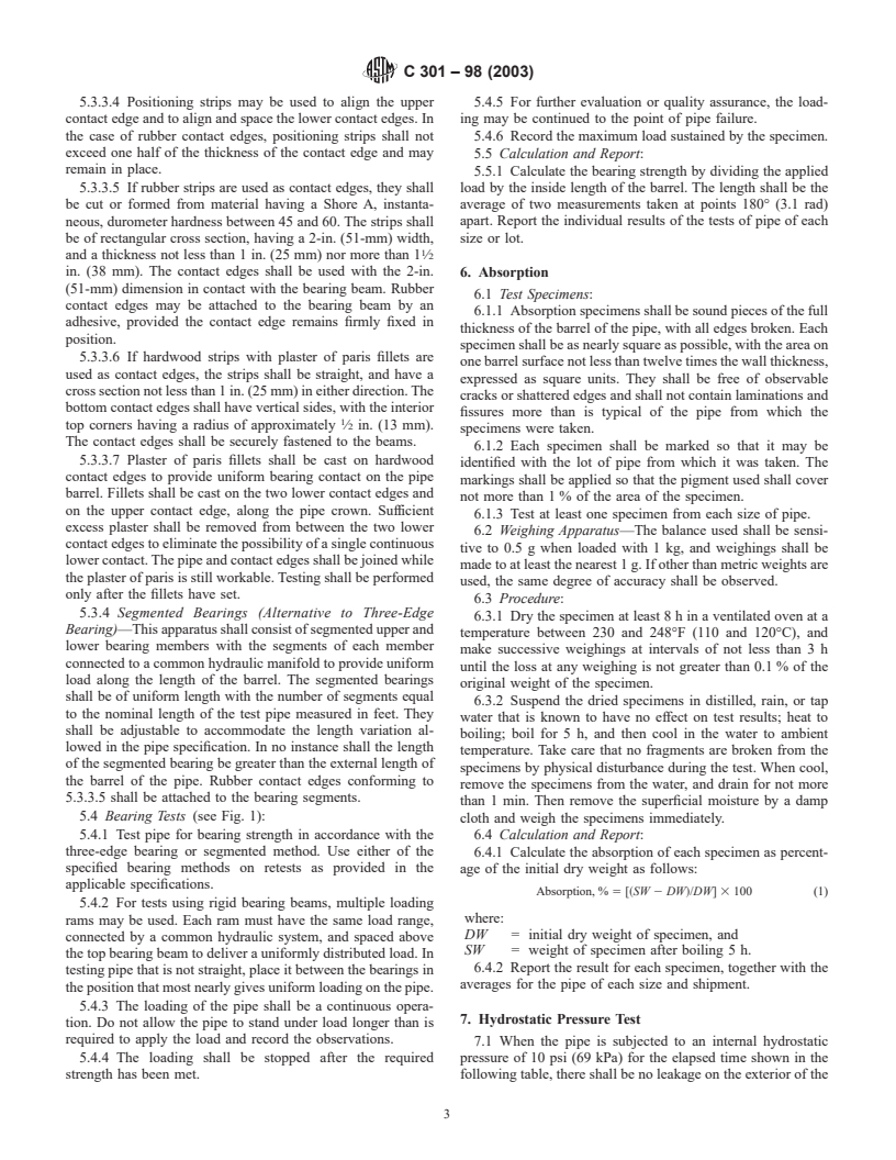 ASTM C301-98(2003) - Standard Test Methods for Vitrified Clay Pipe