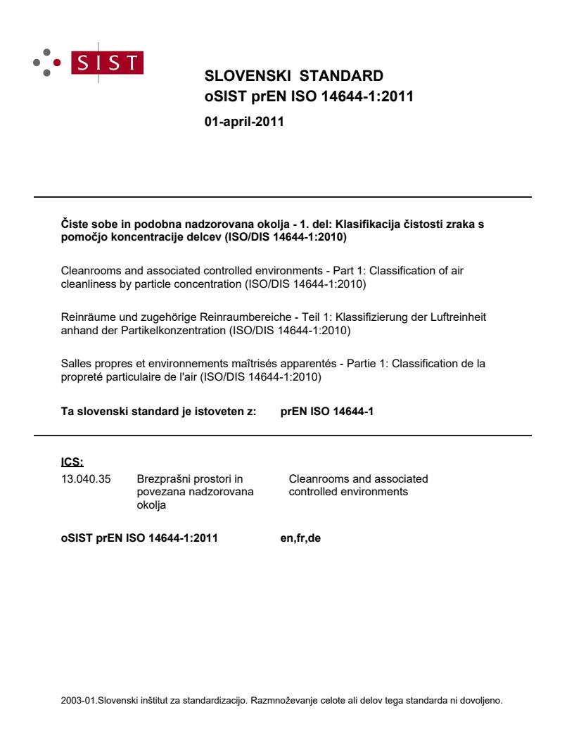 prEN ISO 14644-1:2011
