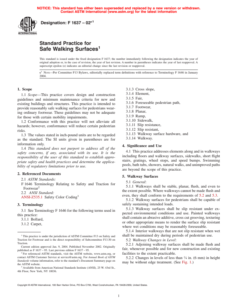 ASTM F1637-02e1 - Standard Practice for Safe Walking Surfaces