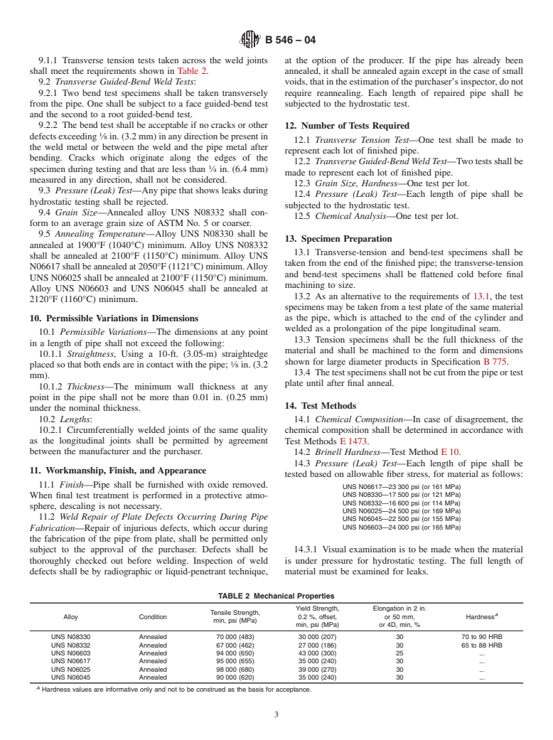 ASTM B546-04 - Standard Specification for Electric Fusion-Welded Ni-Cr-Co-Mo Alloy (UNS N06617), Ni-Fe-Cr-Si Alloys (UNS N08330 and UNS N08332), Ni-Cr-Fe-Al Alloy (UNS N06603), Ni-Cr-Fe Alloy (UNS N06025), and Ni-Cr-Fe-Si Alloy (UNS N06045) Pipe