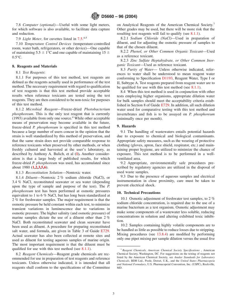 ASTM D5660-96(2004) - Standard Test Method for Assessing the Microbial Detoxification of Chemically Contaminated Water and Soil Using a Toxicity Test with a Luminescent Marine Bacterium