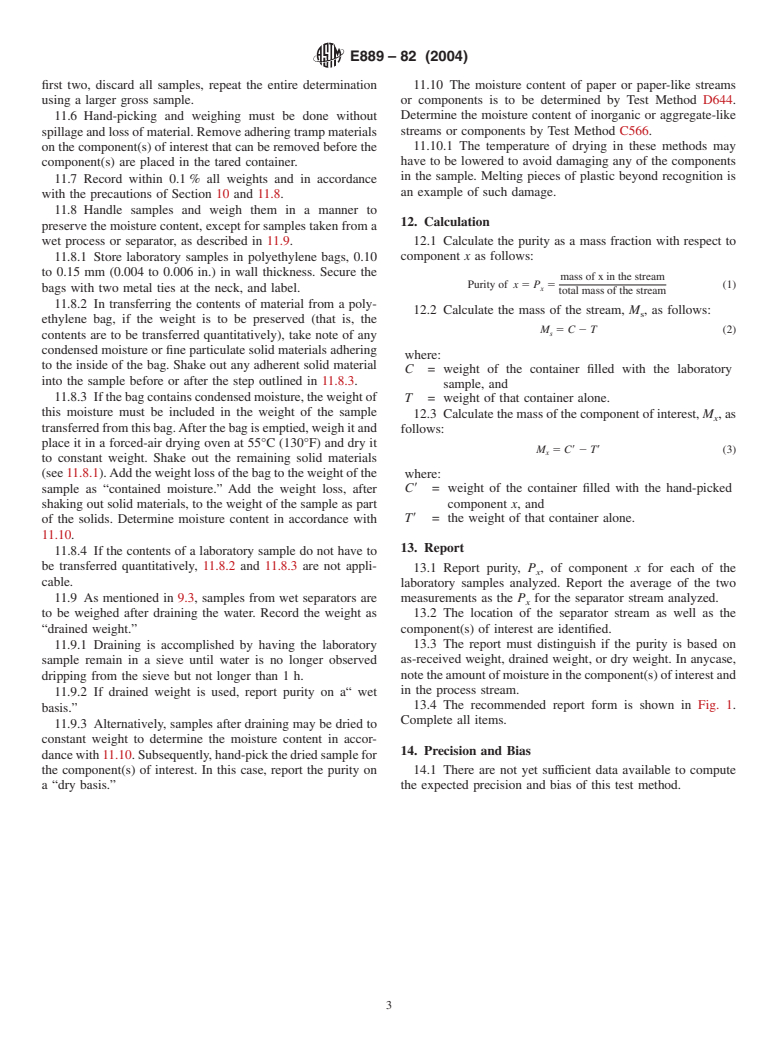 ASTM E889-82(2004) - Standard Test Method for Composition or Purity of a Solid Waste Materials Stream