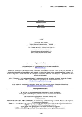 SIST EN 300 609-4 V9.2.1:2010 ETSI EN 300 609-4 V9.1.1 (2010-03) - Global System for Mobile communications (GSM); Part 4: Harmonized EN for GSM Repeaters covering the essential requirements of article 3.2 of the R&TTE Directive - Page 2 preview
