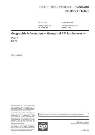 ISO/FDIS 19168-1 - Geographic information -- Geospatial API for features