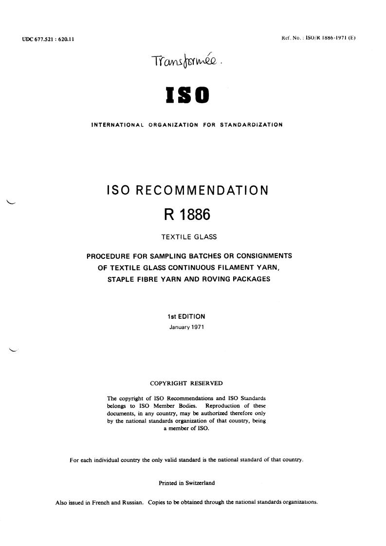 ISO/R 1886:1971 - Title missing - Legacy paper document
Released:1/1/1971