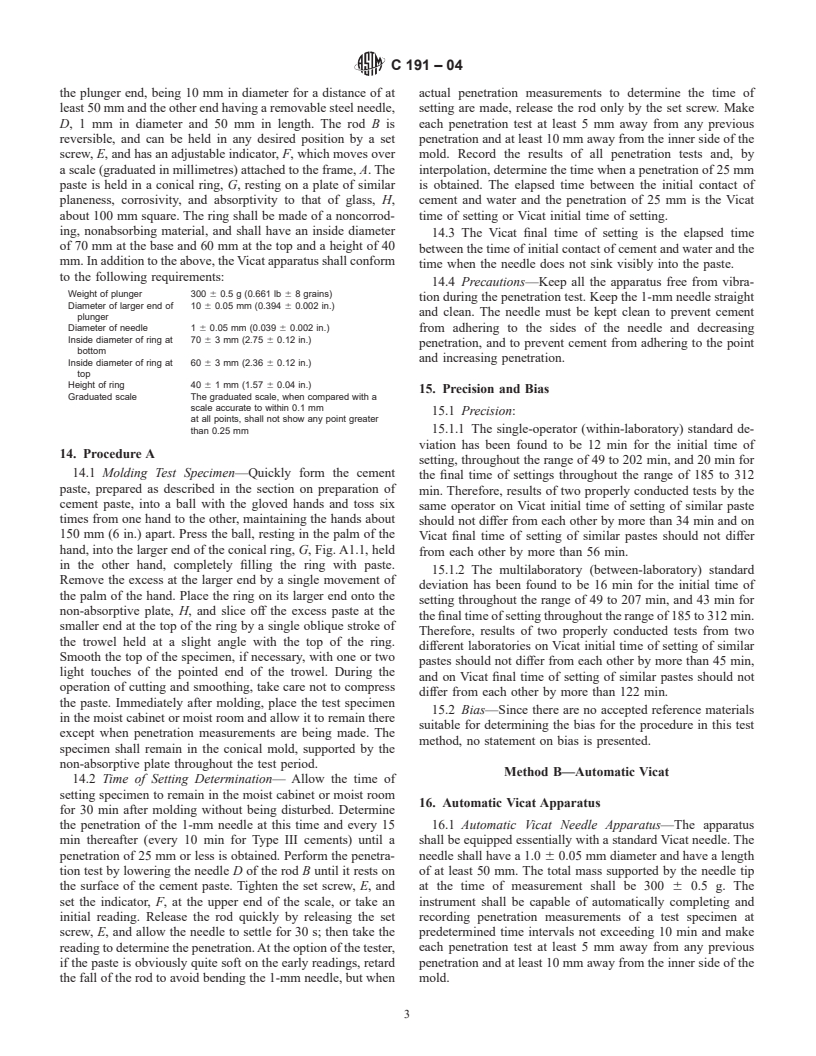 ASTM C191-04 - Standard Test Method for Time of Setting of Hydraulic Cement by Vicat Needle