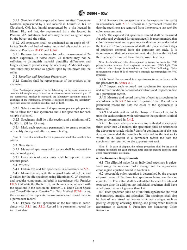 ASTM D6864-03ae1 - Standard Specification for Color and Appearance Retention of Solid Colored Plastic Siding Products