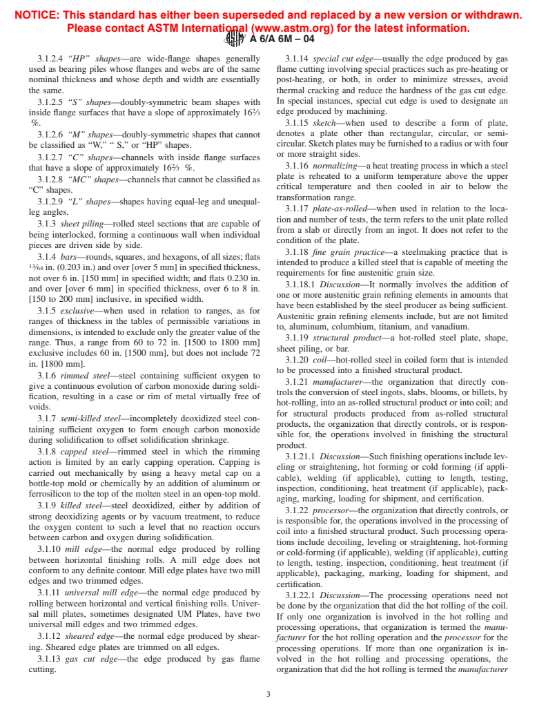 ASTM A6/A6M-04 - Standard Specification for General Requirements for Rolled Structural Steel Bars, Plates, Shapes, and Sheet Piling