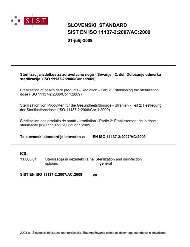 EN ISO 11137-2:2007/AC:2009