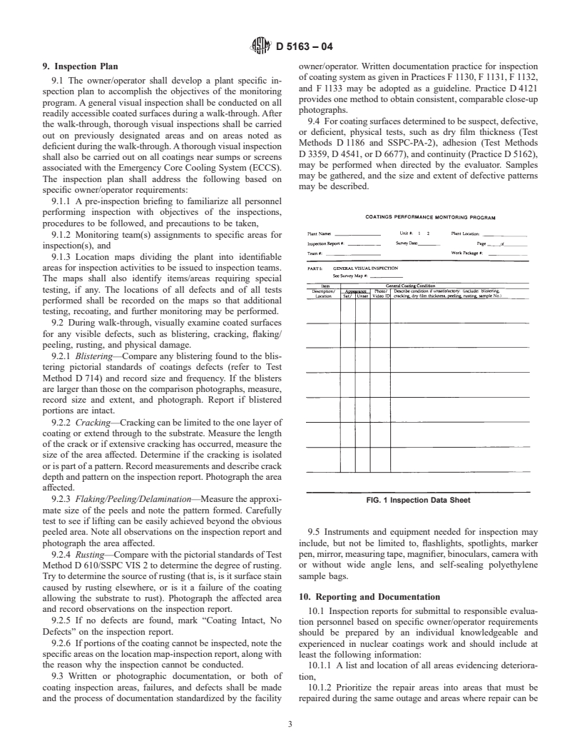 ASTM D5163-04 - Standard Guide for Establishing Procedures to Monitor the Performance of Service Level I Coatings in an Operating Nuclear Power Plant