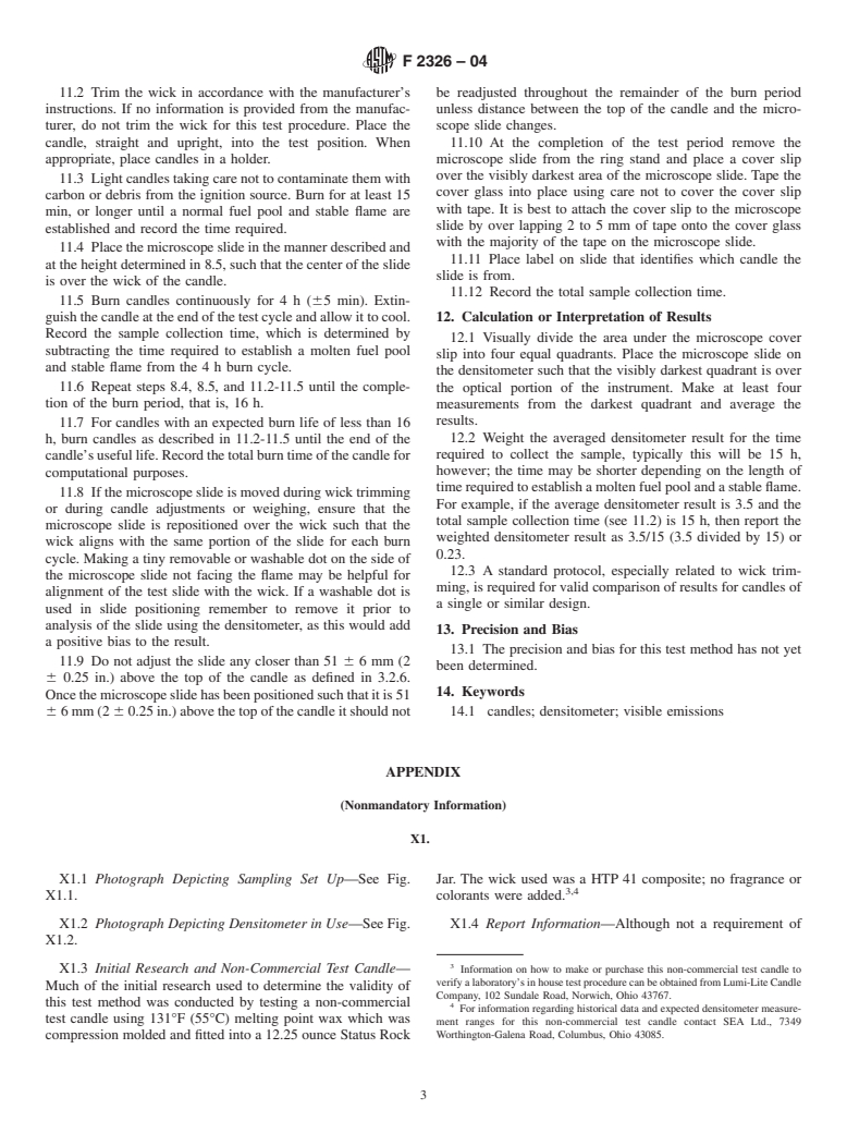 ASTM F2326-04 - Standard Test Method for Collection and Analysis of Visible Emissions from Candles as They Burn