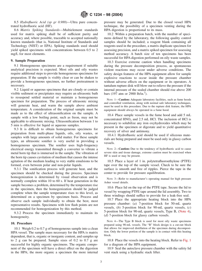 ASTM C1234-98(2004) - Standard Practice for Preparation of Oils and Oily Waste Samples by High-Pressure, High-Temperature Digestion for Trace Element Determinations (Withdrawn 2009)