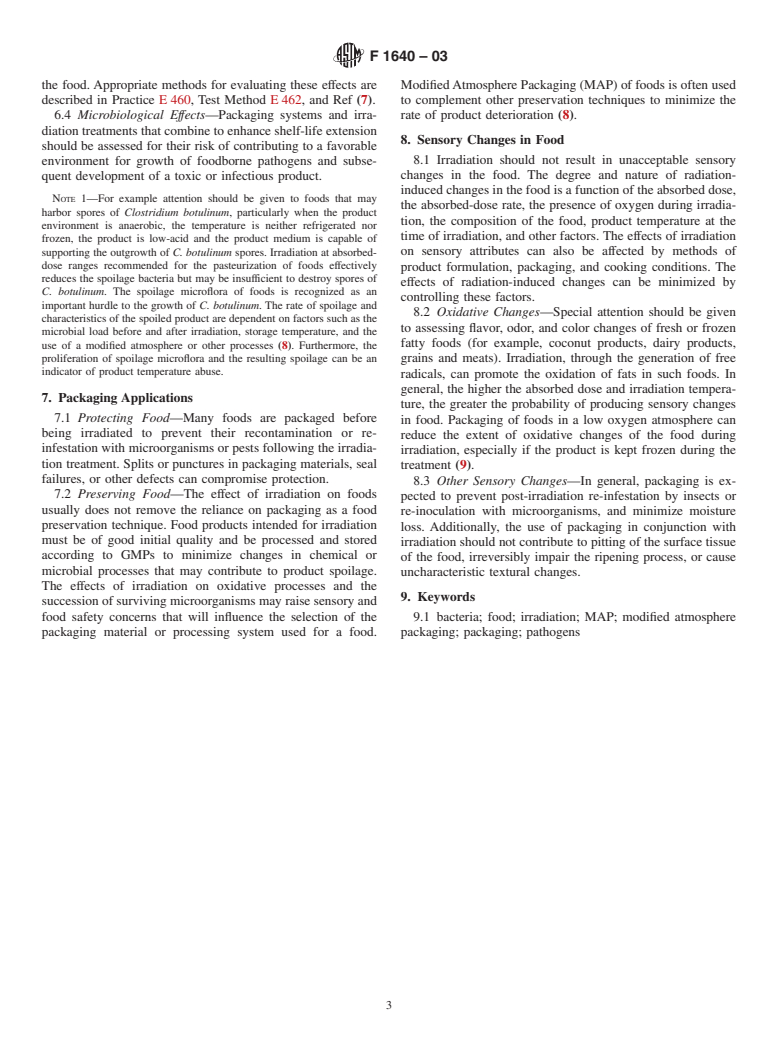 ASTM F1640-03 - Standard Guide for Packaging Materials for Foods to Be Irradiated