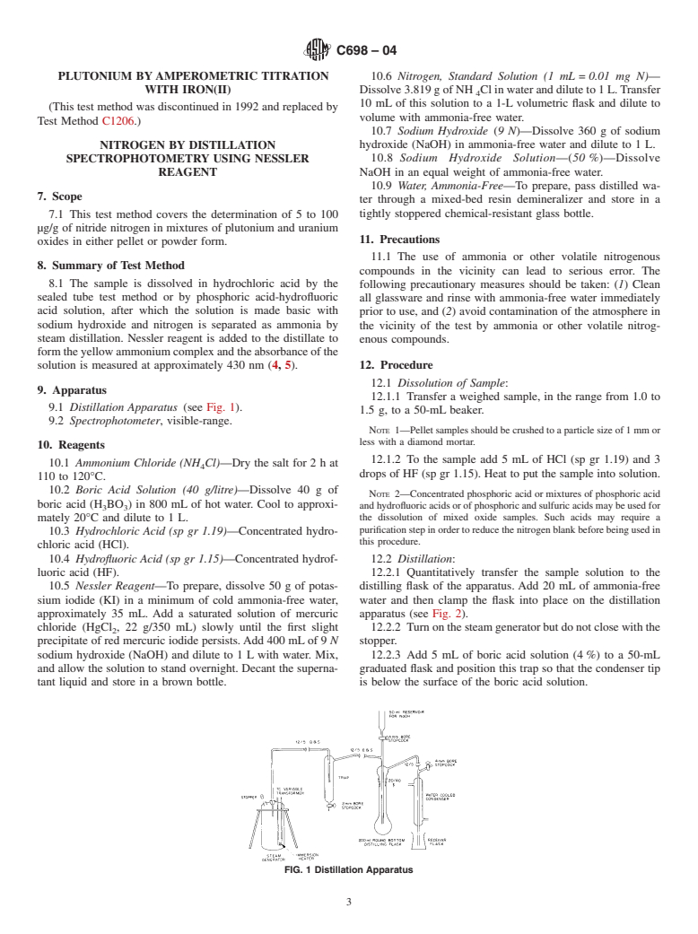 ASTM C698-04 - Standard Test Methods for Chemical, Mass Spectrometric, and Spectrochemical Analysis of Nuclear-Grade Mixed Oxides ((U, Pu)O<sub>2</sub>)