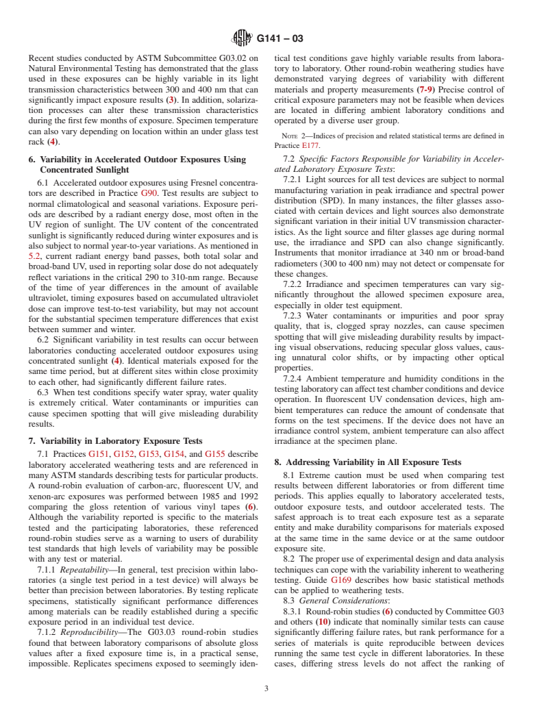 ASTM G141-03 - Standard Guide for Addressing Variability in Exposure Testing on Nonmetallic Materials