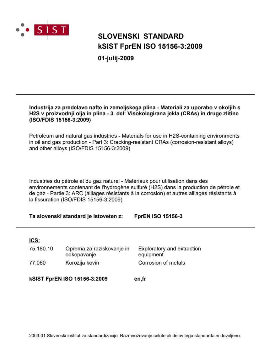 k FprEN ISO 15156-3:2009
