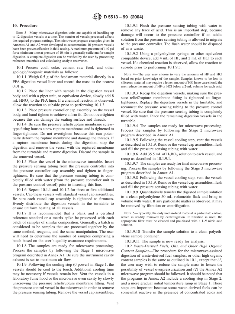 ASTM D5513-99(2004) - Standard Practice for Microwave Digestion of Industrial Furnace Feedstreams and Waste for Trace Element Analysis