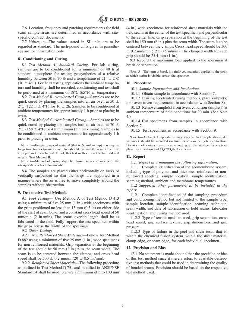 ASTM D6214-98(2003) - Standard Test Method for Determining the Integrity of Field Seams Used in Joining Geomembranes by Chemical Fusion Methods