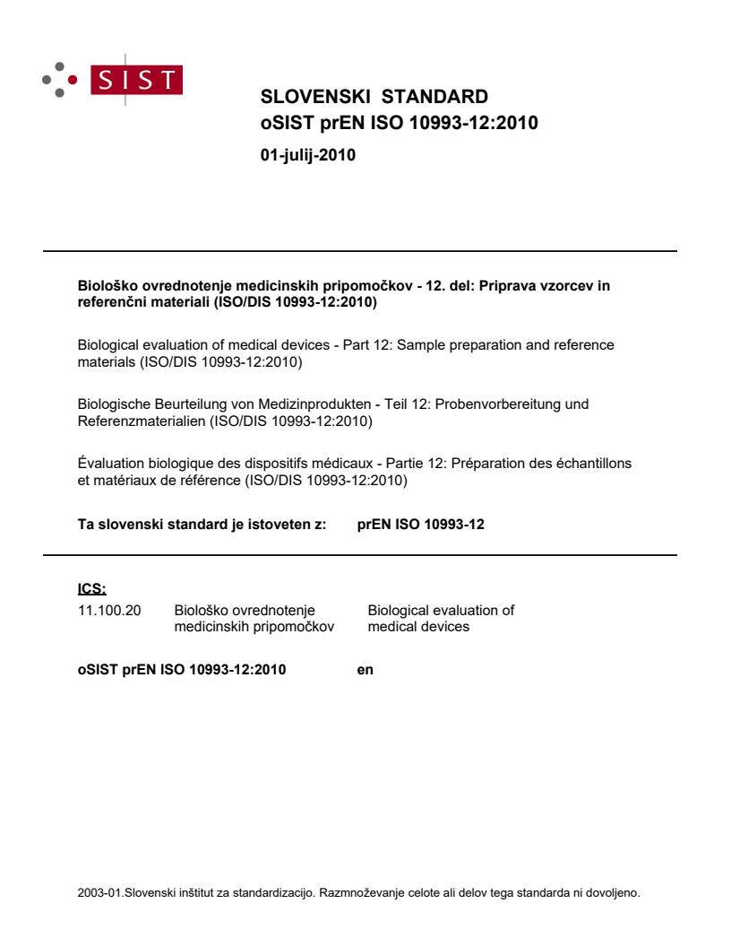 prEN ISO 10993-12:2010